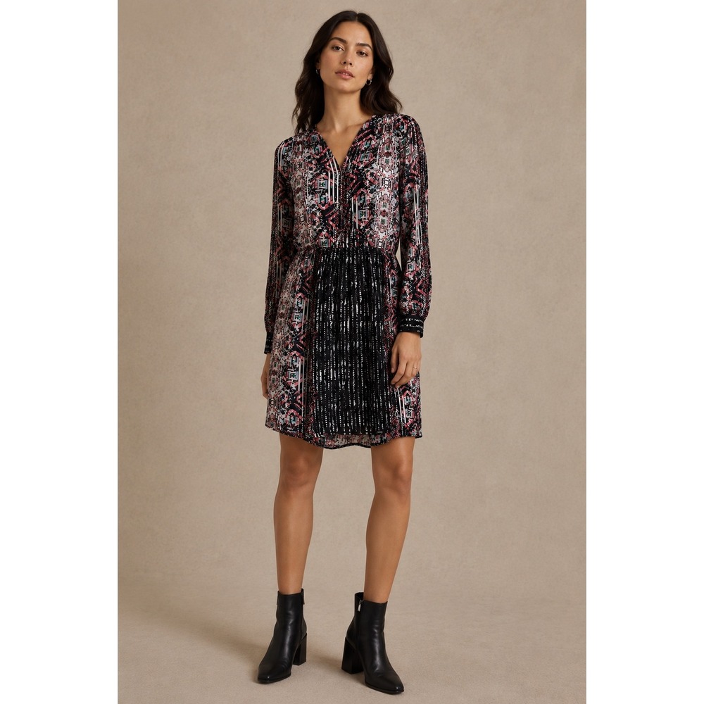 Parker Silk Mini Dress Womens Small Geometric Tribal Print Open Back P5I870GEP